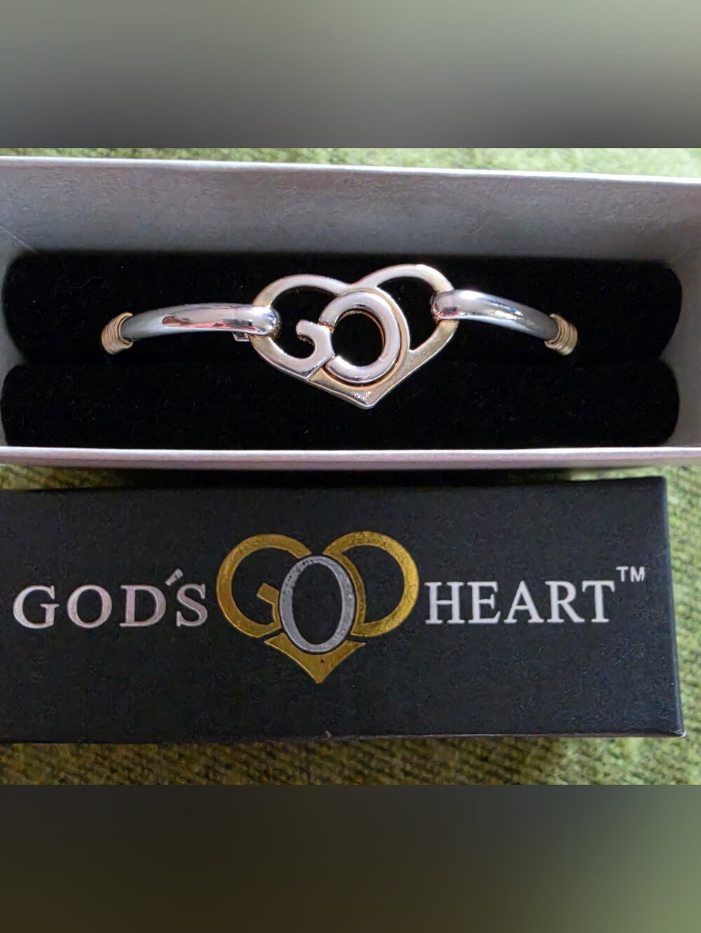 Cape Cod Style GODs Heart Silver And Gold Tone Bangle